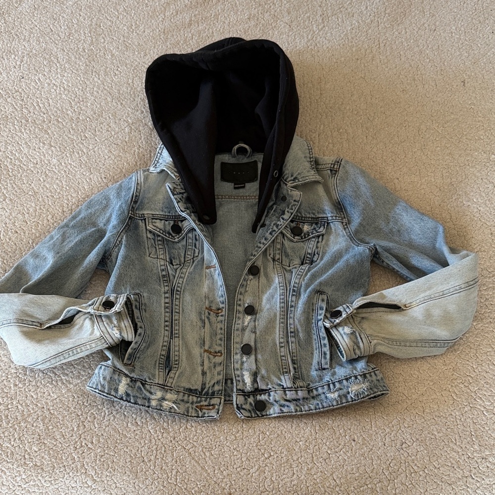 Blank NYC Cotton Denim Jacket with Black Hood Small